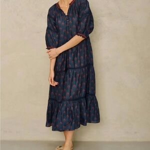 M.A.B.E. Navy Blue Floral Tiered Midi Dress